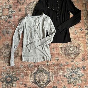 Everlane | Lux Rib Henley - Bundle | Black and Gray | Medium